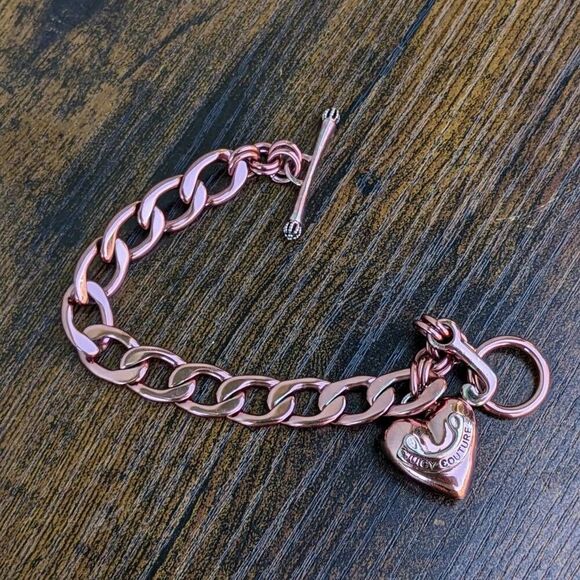Juicy Couture Y2K Rare Metallic Pink Charm Puffy Heart Starter Bracelet - Picture 2 of 9